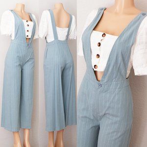 Light Blue Striped Wide Leg Crop Overall Jumpsuit